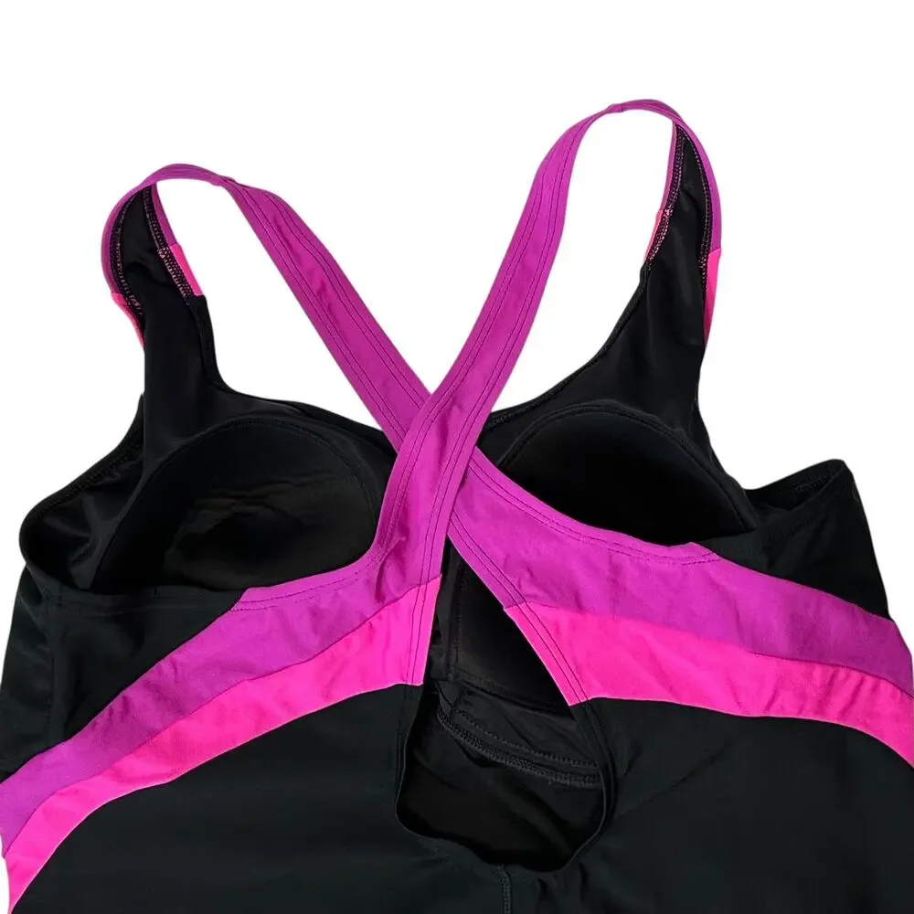 Lands' End Striped One Piece Swimsuit Black Pink Plus Size 24W
